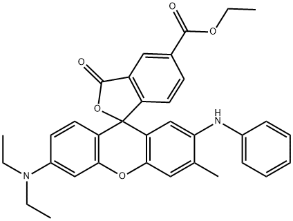 6'-(Diethylamino)-3'-methyl-3-oxo-2'-(phenylamino)spiro[isobenzofuran-1(3H),9'-[9H]xanthene]-5-carboxylic acid ethyl ester,70815-08-6,结构式
