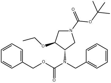 (3S,4S)-3-(苄基((苄氧基)羰基)氨基)-4-乙氧基吡咯烷-1-甲酸叔丁酯, 708273-39-6, 结构式