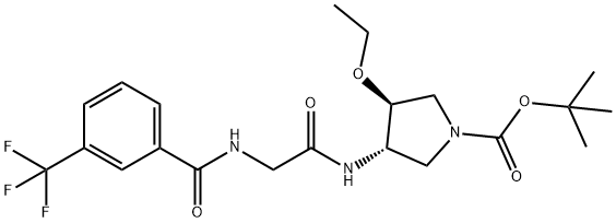 (3S,4S)-叔丁基-3-乙氧基-4-(2-(3-(三氟甲基)苯酰胺)乙酰氨基)吡咯烷-1-羧酸, 708273-41-0, 结构式