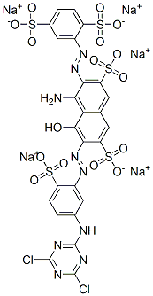 pentasodium 4-amino-6-[[5-[(4,6-dichloro-1,3,5-triazin-2-yl)amino]-2-sulphonatophenyl]azo]-3-[(2,5-disulphonatophenyl)azo]-5-hydroxynaphthalene-2,7-disulphonate 结构式