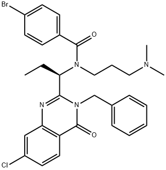 (R)-N-(1-(3-benzyl-7-chloro-4-oxo-3,4-dihydroquinazolin-2-yl)propyl)-4-broMo-N-(3-(diMethylaMino)propyl)benzaMide 结构式