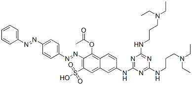 7-[[4,6-bis[[3-(diethylamino)propyl]amino]-1,3,5-triazin-2-yl]amino]-4-hydroxy-3-[[p-(phenylazo)phenyl]azo]naphthalene-2-sulphonic acid, monoacetate,71032-95-6,结构式