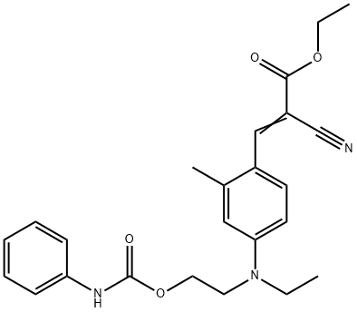 ethyl 2-cyano-3-[4-[ethyl[2-[[(phenylamino)carbonyl]oxy]ethyl]amino]-2-methylphenyl]acrylate Struktur