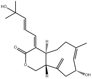 4,4a,5,6,9,10,11,11a-Octahydro-9-hydroxy-4-(4-hydroxy-4-methyl-2-pentenylidene)-7-methyl-11-methylenecyclonona[c]pyran-3(1H)-one,71117-53-8,结构式