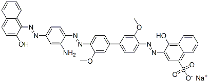 3-[[4'-[[2-Amino-4-[(2-hydroxy-1-naphthalenyl)azo]phenyl]azo]-3,3'-dimethoxy[1,1'-biphenyl]-4-yl]azo]-4-hydroxynaphthalene-1-sulfonic acid sodium salt 结构式