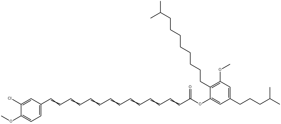 15-(3-Chloro-4-methoxyphenyl)-2,4,6,8,10,12,14-pentadecaheptaenoic acid 3-methoxy-2-(9-methyldecyl)-5-(4-methylpentyl)phenyl ester,71246-77-0,结构式