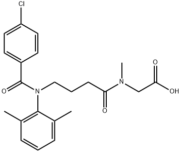 N-(4-((4-Chlorobenzoyl)(2,6-dimethylphenyl)amino)-1-oxobutyl)-N-methyl glycine 结构式
