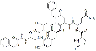 5-オキソ-L-Pro-L-Gln-L-αβAsp-(OBzl)-L-Tyr-L-Thr-Gly-(Cbz-アミノ)-NH2 化学構造式