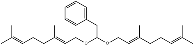 [2,2-ビス[[(E)-3,7-ジメチル-2,6-オクタジエニル]オキシ]エチル]ベンゼン 化学構造式