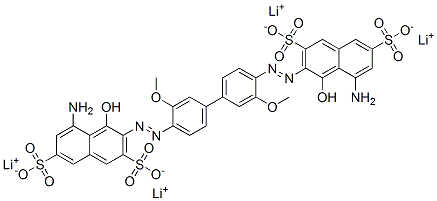 tetralithium 3,3'-[(3,3'-dimethoxy[1,1'-biphenyl]-4,4'-diyl)bis(azo)]bis[5-amino-4-hydroxynaphthalene-2,7-disulphonate] 结构式