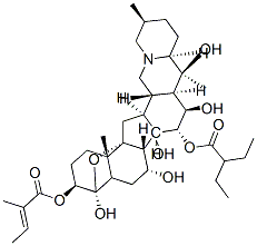Cevane-3,4,7,14,15,16,20-heptol, 4,9-epoxy-, 15-(2-ethylbutanoate) 3-(2-methyl-2-butenoate), 3.beta.(Z),4.alpha.,7.alpha.,15.alpha.(R),16.beta.- Structure