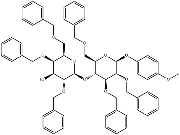 4-Methoxyphenyl 4-O-(2,4,6-Tri-O-benzyl-beta-D-galactopyranosyl)-2,3,6-tri-O-benzyl-beta-D-glucopyranoside Struktur