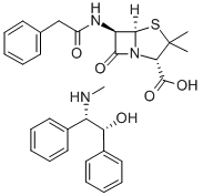 4-Thia-1-azabicyclo[3.2.0]heptane-2-carboxylic acid, 3,3-dimethyl-7-oxo-6-[(phenylacetyl)amino]- [2S-(2alpha,5alpha,6beta)]-, compd. with [R-(R*,S*)]-beta-(methylamino)-alpha-phenylbenzeneethanol (1:1)  Structure