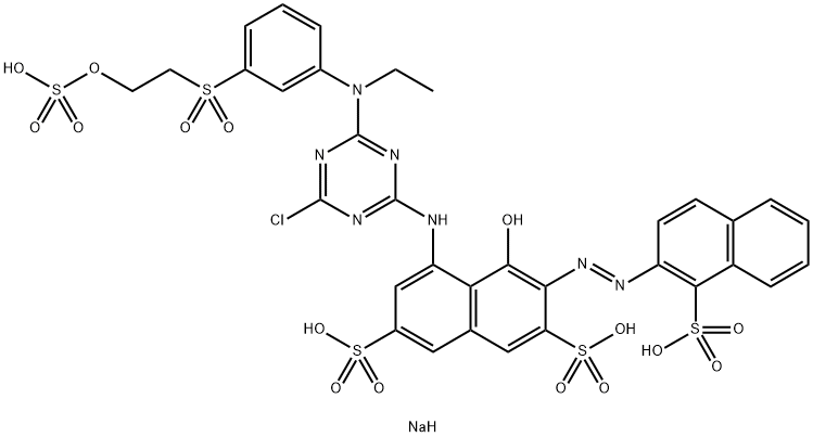 5-[[4-Chloro-6-[ethyl[3-[[2-(sulfooxy)ethyl]sulfonyl] phenyl]amino]-1,3,5-triazin-2-yl]amino]-4-hydroxy-3-[(1-sulfo-2-naphthalenyl)azo]-2,7-naphthalenedisulfonic acid sodium salt Structure