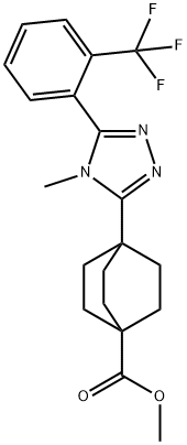 Bicyclo[2.2.2]octane-1-carboxylic acid, 4-[4-Methyl-5-[2-(trifluoroMethyl)phenyl]-4H-1,2,4-triazol-3-yl]-, Methyl ester 结构式