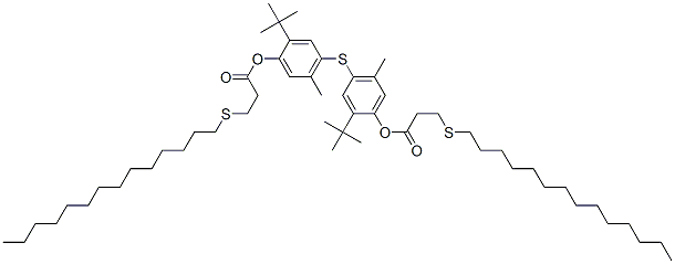 硫代双[2-(1,1-二甲基乙基)-5-甲基-4,1-亚苯基]双[3-(十四烷硫基)丙酸酯],71982-66-6,结构式