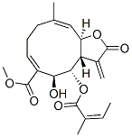 (3aS,4S,5S,6E,10E,11aR)-2,3,3a,4,5,8,9,11a-オクタヒドロ-5-ヒドロキシ-10-メチル-3-メチレン-4-[[(Z)-2-メチル-1-オキソ-2-ブテニル]オキシ]-2-オキソシクロデカ[b]フラン-6-カルボン酸メチル 化学構造式