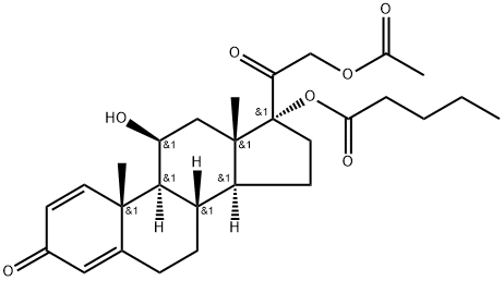 21-(アセチルオキシ)-11β-ヒドロキシ-17-[(1-オキソペンチル)オキシ]プレグナ-1,4-ジエン-3,20-ジオン 化学構造式