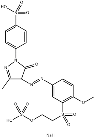 disodium p-[4,5-dihydro-4-[[4-methoxy-3-[[2-(sulphonatooxy)ethyl]sulphonyl]phenyl]azo]-3-methyl-5-oxo-1H-pyrazol-1-yl]benzenesulphonate,72121-81-4,结构式