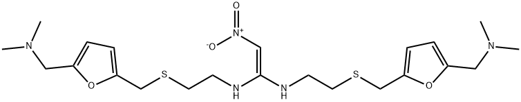 RANITIDINE RELATED COMPOUND B (N,N'-ビス[2-[[[5-[(ジメチルアミノ)メチル]-2-フラニル]メチル]チオ]エチル]-2-ニトロ-1,1-エテンジアミン) 化学構造式