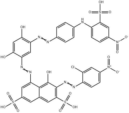 3-[(2-Chloro-4-nitrophenyl)azo]-5-[[2,4-dihydroxy-5-[[4-[(4-nitro-2-sulfophenyl)amino]phenyl]azo]phenyl]azo]-4-hydroxy-2,7-naphthalenedisulfonic acid,72139-01-6,结构式