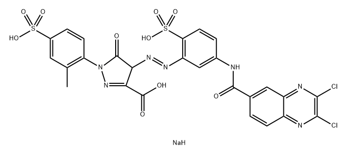 4-[[5-[[(2,3-ジクロロ-6-キノキサリニル)カルボニル]アミノ]-2-スルホフェニル]アゾ]-4,5-ジヒドロ-1-(2-メチル-4-スルホフェニル)-5-オキソ-1H-ピラゾール-3-カルボン酸トリナトリウム 化学構造式