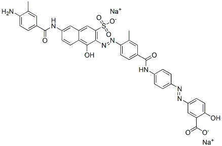 disodium 5-[[4-[[4-[[6-[(4-amino-3-methylbenzoyl)amino]-1-hydroxy-3-sulphonato-2-naphthyl]azo]-3-methylbenzoyl]amino]phenyl]azo]salicylate Structure