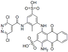 1-Amino-4-[[3-[[(3,6-dichloro-4-pyridazinyl)carbonyl]amino]-2-methyl-5-sulfophenyl]amino]-9,10-dihydro-9,10-dioxo-2-anthracenesulfonic acid Struktur