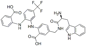 Benzoic  acid,  5-[[[(2S)-2-amino-3-(1H-indol-3-yl)-1-oxopropyl]amino]methyl]-2-[[2-[(2-carboxyphenyl)amino]-5-(trifluoromethyl)phenyl]amino]- Structure