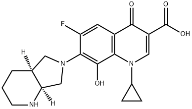 1-Cyclopropyl-6-fluoro-1,4-dihydro-8-hydroxy-7-[(4aS,7aS)-octahydro-6H-pyrrolo[3,4-b]pyridin-6-yl]-4-oxo-3-quinolinecarboxylic acid Struktur