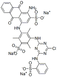72214-18-7 trisodium 1-amino-4-[[3-[[4-chloro-6-[(sulphonatophenyl)amino]-1,3,5-triazin-2-yl]amino]-2,4,6-trimethyl-5-sulphonatophenyl]amino]-9,10-dihydro-9,10-dioxoanthracene-2-sulphonate