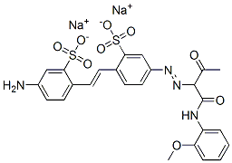 disodium 2-[2-(4-amino-2-sulphonatophenyl)vinyl]-5-[[1-[[(2-methoxyphenyl)amino]carbonyl]-2-oxopropyl]azo]benzenesulphonate Struktur