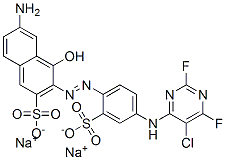 disodium 6-amino-3-[[4-[(5-chloro-2,6-difluoropyrimidin-4-yl)amino]-2-sulphonatophenyl]azo]-4-hydroxynaphthalene-2-sulphonate Structure