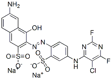 disodium 6-amino-3-[[4-[(5-chloro-2,6-difluoropyrimidin-4-yl)amino]-2-sulphonatophenyl]azo]-4-hydroxynaphthalene-2-sulphonate,72379-43-2,结构式