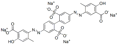 3,3'-[(2,2'-Disulfo[1,1'-biphenyl]-4,4'-diyl)bis(azo)]bis[6-hydroxy-4-methylbenzoic acid]tetrasodium salt Structure