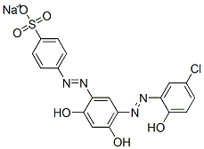 Benzenesulfonic acid, 4-[[5-[(5-chloro-2-hydroxyphenyl)azo]-2,4-dihydroxyphenyl]azo]-, monosodium salt Structure