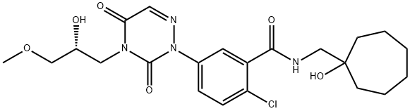 2-CHLORO-N-[(1-HYDROXYCYCLOHEPTYL)METHYL]-5-[4-[(2R)-2-HYDROXY-3-METHOXYPROPYL]-3,5-DIOXO-1,2,4-TRIAZIN-2-YL]BENZAMIDE, 724424-43-5, 结构式