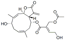 (E)-2-アセトキシメチル-4-ヒドロキシ-2-ブテン酸[(3aR,4R,6E,9S,10E,11aR)-2,3,3a,4,5,8,9,11a-オクタヒドロ-9-ヒドロキシ-6,10-ジメチル-3-メチレン-2-オキソシクロデカ[b]フラン-4-イル] 化学構造式
