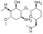 4-アミノ-3-O-[2-アミノ-2,3,4,6-テトラデオキシ-6-(メチルアミノ)-α-D-erythro-ヘキソピラノシル]-1,4,5-トリデオキシ-6-O-メチル-1-(メチルアミノ)-L-chiro-イノシトール 化学構造式