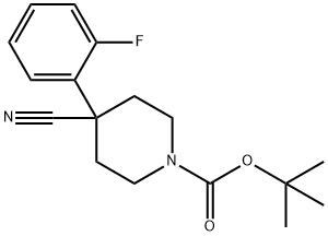 tert-ブチル 4-シアノ-4-(2-フルオロフェニル)ピペリジン-1-カルボキシラート 化学構造式