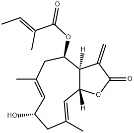 (E)-2-Methyl-2-butenoic acid [(3aR,4R,6E,8S,10E,11aR)-2,3,3a,4,5,8,9,11a-octahydro-8-hydroxy-6,10-dimethyl-3-methylene-2-oxocyclodeca[b]furan-4-yl] ester 结构式