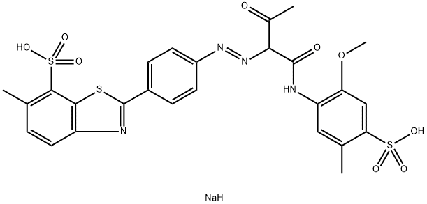 2-[4-[1-[2-メトキシ-5-メチル-4-(ソジオスルホ)フェニルアミノカルボニル]-2-オキソプロピルアゾ]フェニル]-6-メチル-7-ベンゾチアゾールスルホン酸ナトリウム 化学構造式