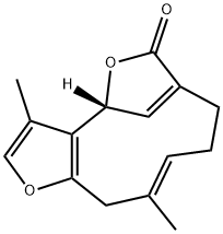 (R,10E)-4,8,9,12-Tetrahydro-3,11-dimethyl-6H-4,7-methenofuro[3,2-c]oxacycloundecin-6-one Struktur
