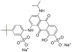2-Anthracenesulfonic acid, 8-[[4-(1,1-dimethylethyl) -2-sulfophenyl]amino]-9,10-dihydro-1-hydroxy-5-[(1 -methylethyl)amino]-9,10-dioxo-, sodium salt Structure