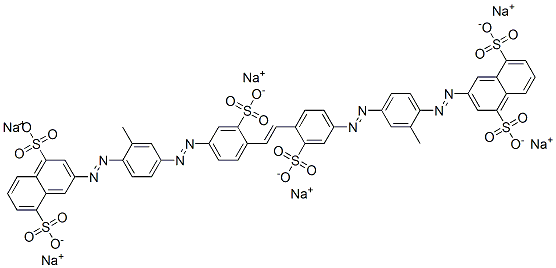 3,3'-[1,2-エテンジイルビス[(3-スルホ-4,1-フェニレン)アゾ(2-メチル-4,1-フェニレン)アゾ]]ビス(1,5-ナフタレンジスルホン酸)六ナトリウム 化学構造式