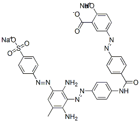 disodium 5-[[4-[[[4-[[2,6-diamino-3-methyl-5-[(4-sulphonatophenyl)azo]phenyl]azo]phenyl]amino]carbonyl]phenyl]azo]salicylate 结构式
