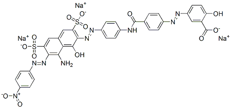 trisodium 5-[[4-[[[4-[[8-amino-1-hydroxy-7-[(4-nitrophenyl)azo]-3,6-disulphonato-2-naphtyl]azo]phenyl]amino]carbonyl]phenyl]azo]salicylate Structure