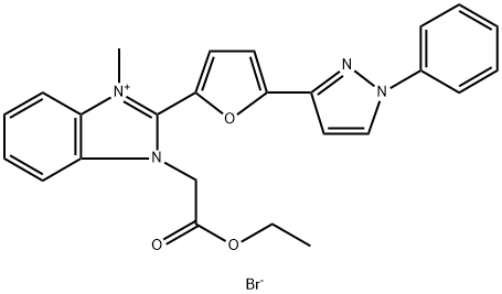1-(2-ethoxy-2-oxoethyl)-3-methyl-2-[5-(1-phenyl-1H-pyrazol-3-yl)furan-2-yl]-1H-benzimidazolium bromide 化学構造式