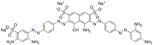 4-Amino-3-[[4-[(2,4-diaminophenyl)azo]phenyl]azo]-6-[[4-[(2,4-diamino-5-sulfophenyl)azo]phenyl]azo]-5-hydroxy-2,7-naphthalenedisulfonic acid trisodium salt Structure