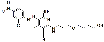 6-アミノ-5-[(2-クロロ-4-ニトロフェニル)アゾ]-2-[[3-(4-ヒドロキシブトキシ)プロピル]アミノ]-4-メチル-3-ピリジンカルボニトリル 化学構造式